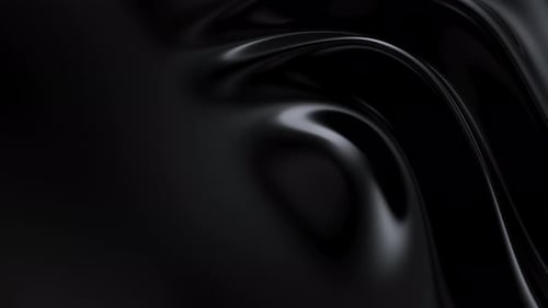 Ondulations réfléchissantes abstraites sur une surface noire, vagues d'eau foncée, boucle de froissement en satin, rendu 3D