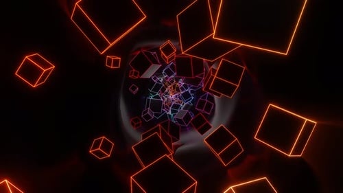 Abstrakter 3D-Blockwürfel mit Neonlichtern - VJ Loop Animation