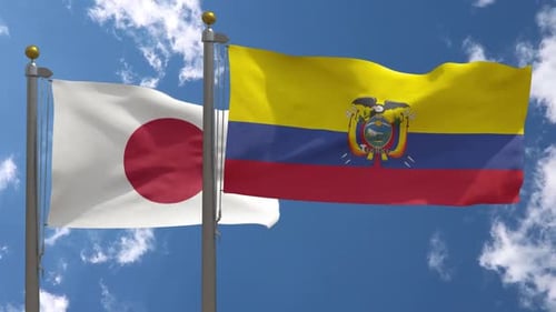 Japan and Ecuador National Flags Waving in the Wind