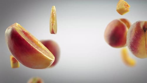 Floating Peaches and Sliced Peaches on Grey