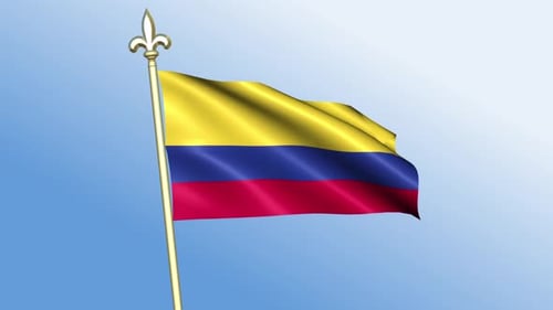 Realistic Waving Colombian Flag on a Gold Pole Animation