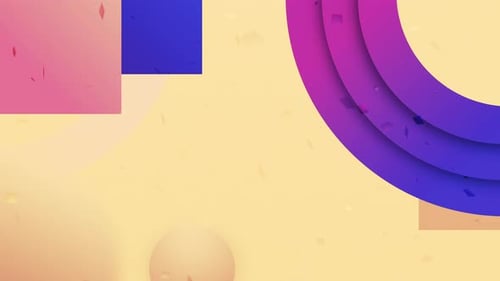 Colorful Geometric Background with a Part of Circle Rectangles and Flying Particles