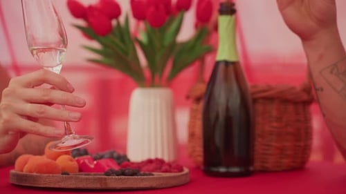 Champagne Celebration for Romantic Couple with Fruit Plate