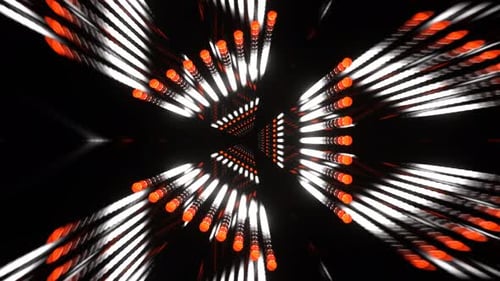 White And Orange Neon Electronic Light Panel In The Infinite Tunnel Background Vj Loop In 4K