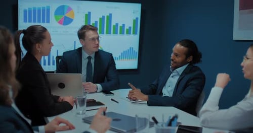 African American Man Office Worker Talking with Coworkers in Business Meeting Prores