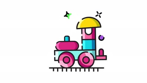 Playful Flat Design Animation of a Moving Toy Train