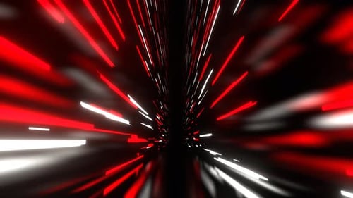 Red And White Narrow Tall Futuristic Corridor With Abstract Neon Light Background Vj Loop In 4K