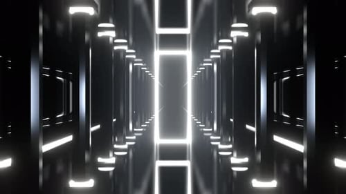 White Neon Portal In The Columned Corridor Background Vj Loop I 4K