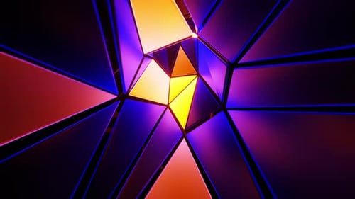 Flying through a tunnel of blue and yellow triangles. Loop animation
