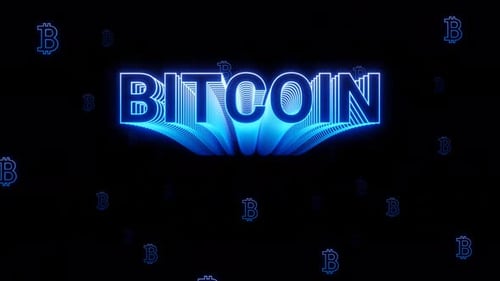 Blue Neon Bitcoin Text Wave Loop Animation Background