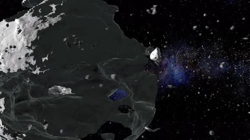Dead hollow Planet with dying star surrounded by asteroid belt