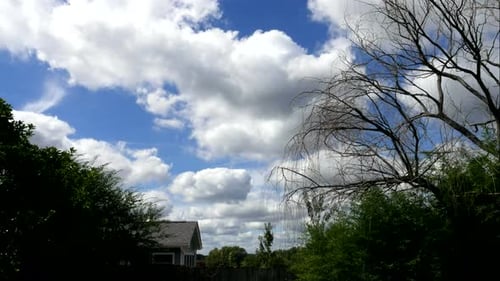 Clouds Moving across Blue Sky in Suburbia