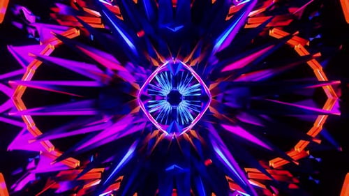 Neuer langer, toller blauer Kaleidoskop-VJ-Loop-Hintergrund mit lila und rosafarbenem Design für Partys