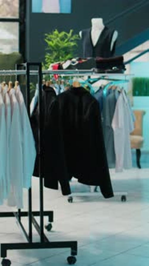 Vertical Video Empty Trendy Clothing Store Selling Fashionable Items and Shoes
