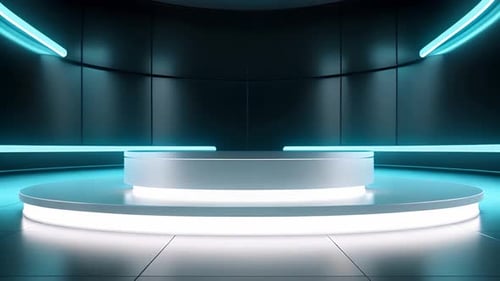 Futuristic Podium Stage with Glowing Neon Lights Background