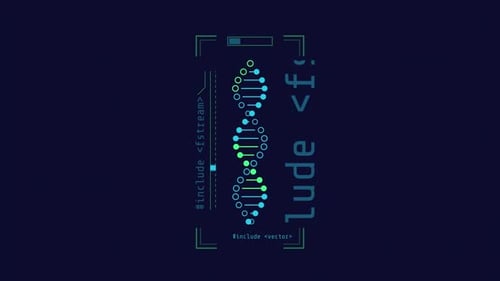 Futuristic Animated DNA Helix with Digital Data Interface