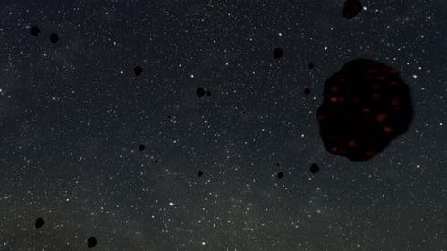 Large asteroid entering atmosphere burning up in outer space