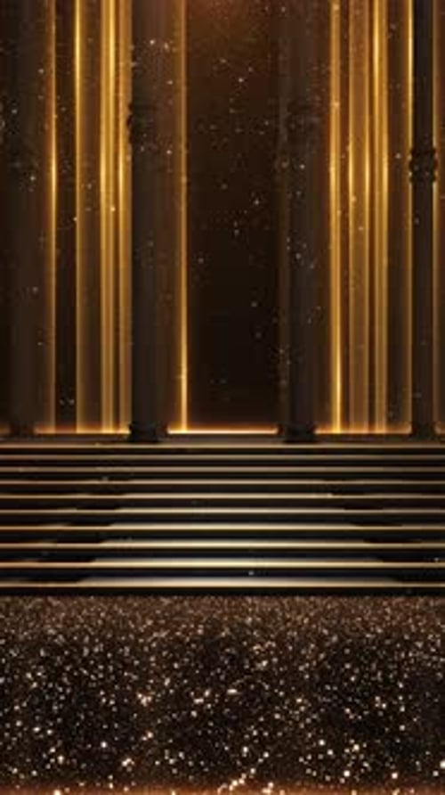Golden Celebration Stage with Falling Glitter Particles
