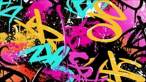 Etiquetas de grafite vibrantes desenhadas à mão, arte de rua urbana, movimento abstrato, loop de fundo (4K)