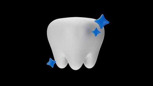 Shiny 3D Tooth Animation with Blue Sparkles