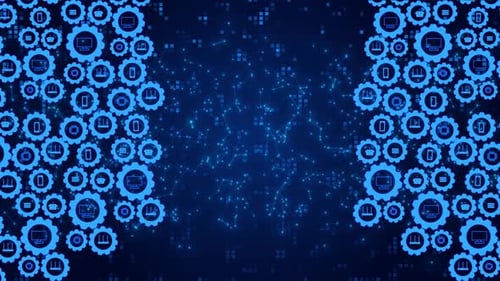 Futuristic Technology Network Background with Digital Gear Icons