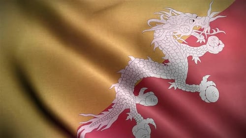 Realistic Waving Flag of Bhutan with Druk Dragon