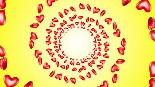 Red Hearts And Kisses Spiral Tunnel Loop Background