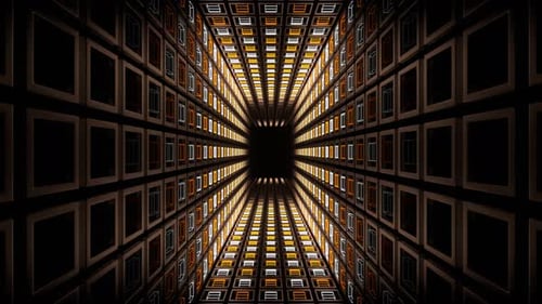 Orange And White Neon Light Squares In Grille Tunnel Background Vj Loop In 4K