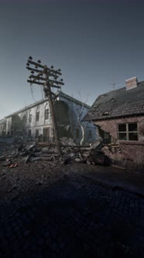 Destroyed Building With Tree in Foreground