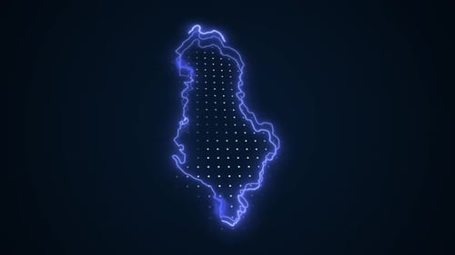 Albania Map Outline with Pulsing Neon Glow Effect