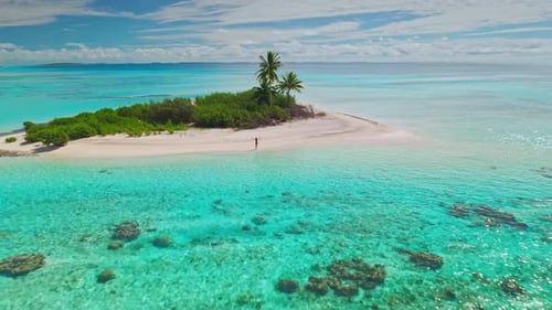 Woman Walking on Tropical Beach of Idyllic Island in Turquoise Water