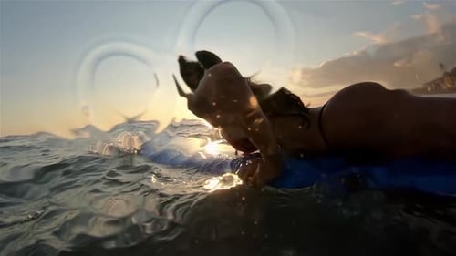 Woman Surfing in the Ocean Surf Girl Floats on Surfboard Female in Water During Surfing Surfer and
