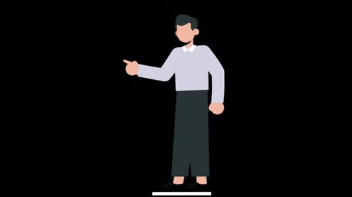 Animated Flat Design Male Character Pointing Left