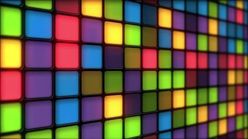 Abstract Pulsating Grid of Vibrant Glowing Neon Squares