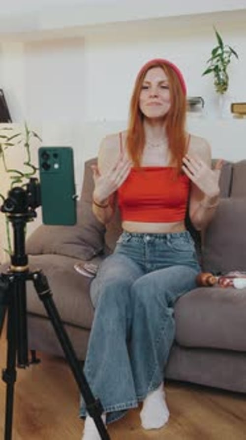 Woman Vlogging About Makeup Tips Indoors