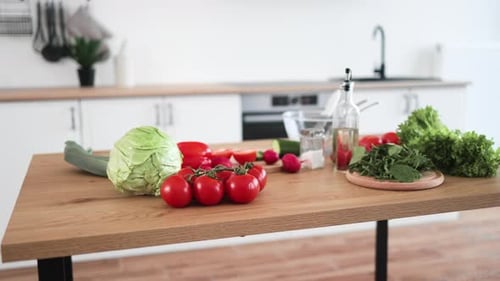 Fresh Ingredients Prepared for Salad in Bright Kitchen