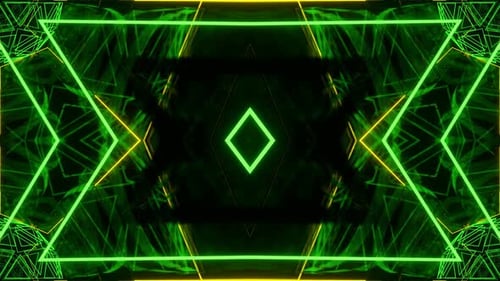 Yellow And Green Triangles Rhombus And Stripes Neon Geometry Background Vj Loop In 4K