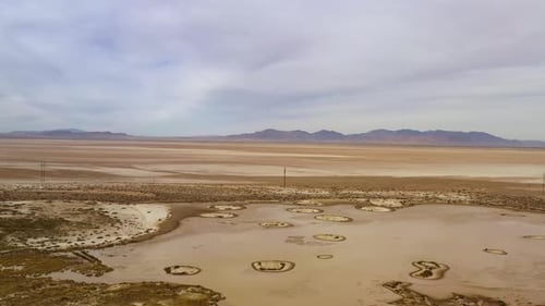 Aerial of Barren Desert Landscape with Shallow Water