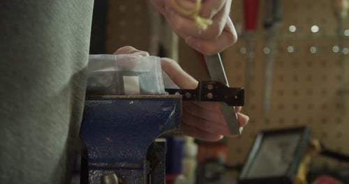 Craftman in a home workshop. 4K.