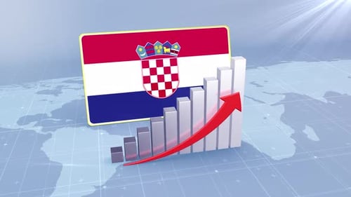 Croatia Flag With Increasing Bar Chart Graph And Arrow Red