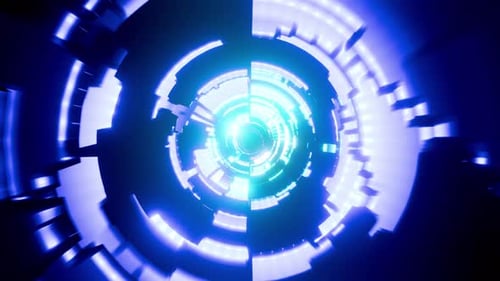 Blue Neon Steel Tunnel With Shadows Vj Loop Background