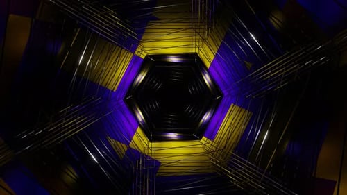 Purple And Gold Hexagonal Mesh Tunnel Background Vj Loop In 4K