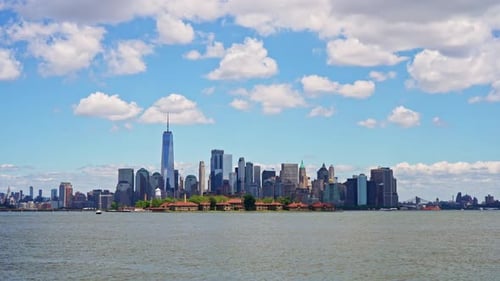 Manhattan Skyscrapers on the Horizon in New York NYC Skyline with Blue Tones New York City Cityscape