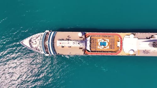 Cruise ship sailing across The Mediterranean sea - Aerial footage.