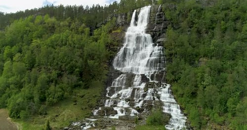 Drone Shot of A waterfall in western Norway