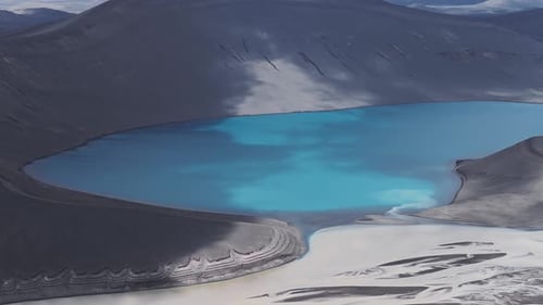 Aerial View of Iceland's Volcanic Landscape and Blue Crater Lake