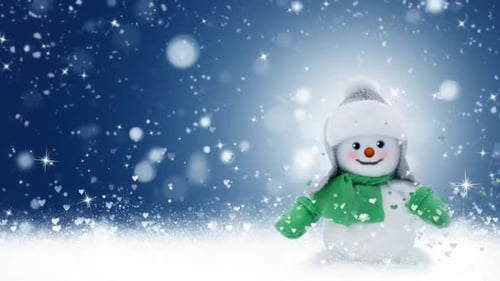 Animated Christmas Snowman with Falling Snow and Sparkling Hearts