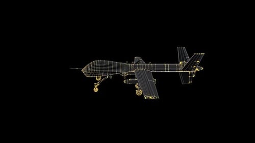 Holographische Drohne dreht sich auf schwarzer Schleife