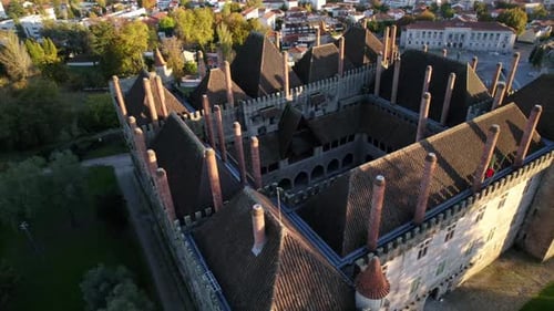 Ariel shot of Palace of the Dukes of Braganza in Guimaraes, Portugal