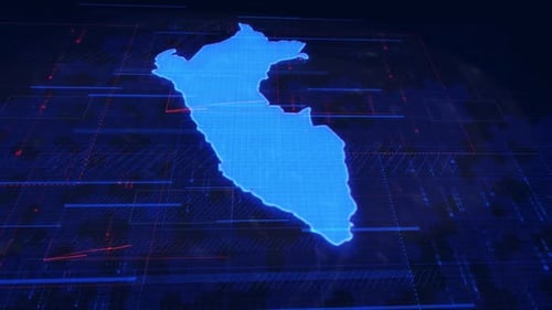 Futuristic Digital Map of Peru Displaying HUD Elements